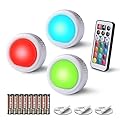 EverBrite Tap Light, Push Light, LED Puck Lights with 12 RGB Colors, Wireless Touch Light Under Cabinet, 80 Lumens Night Light for Closet, Bedroom, Wall, Classroom, 9 AAA Batteries Included, 3-Pack
