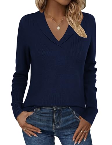 Image of Zeagoo Womens Sweaters Fall Fashion 2025 Long Sleeve Tops V Neck Business Casual Collared Knit Tunic Pullover Outfits