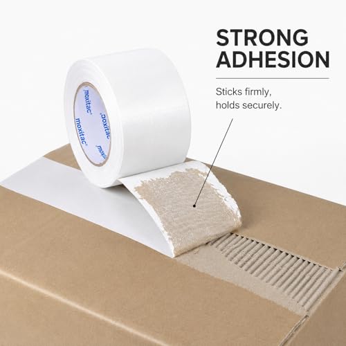 Image of White Duct Tape Heavy Duty, 2 Rolls, 2 Inch x 30 Yards Each, PE Coated Cloth Tape, Easy Tear by Hand, Water-Resistant Surface for Repairs, Packaging, Labeling, Bundling and Moving