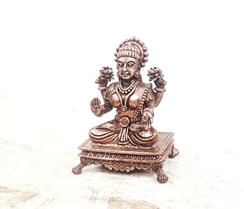 Image of Copper Idols India, 2.5 inches, Handmade Copper Lakshmi Idol, 122 Grams, Patina Antique Finish, Pack of 1 Piece