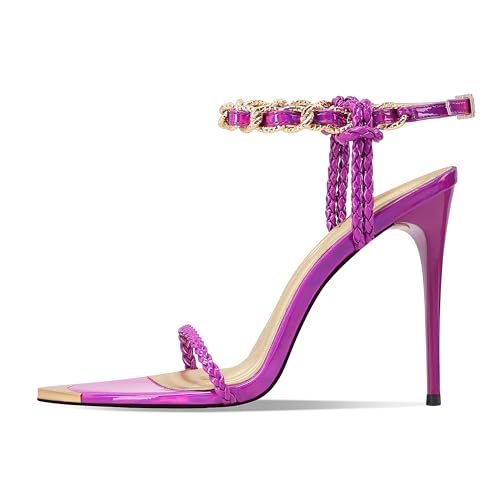Image of Gold Strappy Stiletto Heels for Women Metallic Ankle Strap Open Toe High Heel Sandals Elegant Dress Shoes for Wedding Party Prom and Evening Events