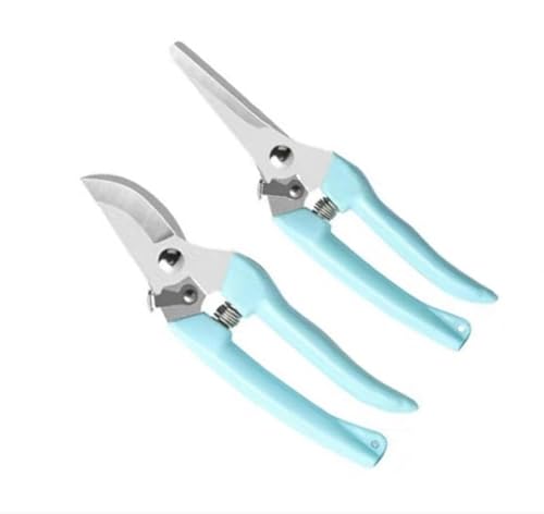 Bypass and Straight Blade Garden Clippers, 2Pcs Curve Gardening Scissor Garden Shears with Sharp Blade, Stainless Steel Pruning Gardening Shears with1 Bypass Pruner and 1 Straight Blade Scissors