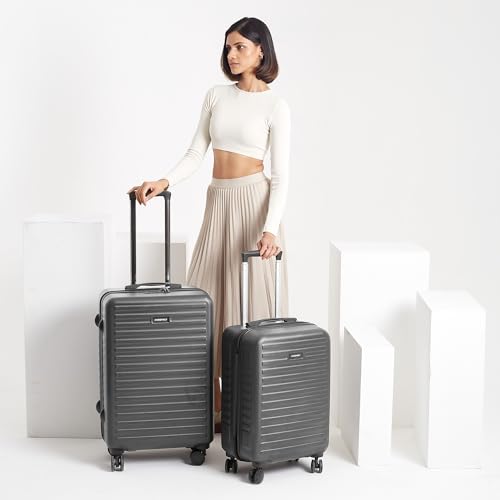 Image of Assembly Trolley Bags Set of 2- Cabin Small + Check-in Medium with TSA Locks & 8 Spinner Wheels, Polycarbonate Hard Shell Trolley Bag Set for Business Travel & Vacations, Grey, 20+24 Inch