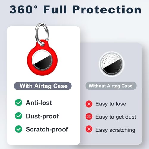 Image of MOLOSLEEVE Case for AirTag 2nd Gen (2026) & 1st Gen, Shockproof Holder Anti-Scratch Protective Cover for Air Tags, Men's Women's Keyrings & Keychains for Keys, Luggage, Bags, Red