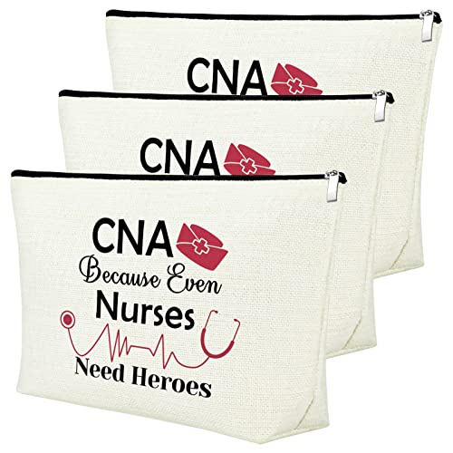 3PCS CNA Gift Certified Nursing Assistant Gifts Makeup Cosmetic Bag CNA Week Gifts Medical Student Appreciation Gift for Women Thank You Present Retirement Birthday Present Travel Makeup Pouch
