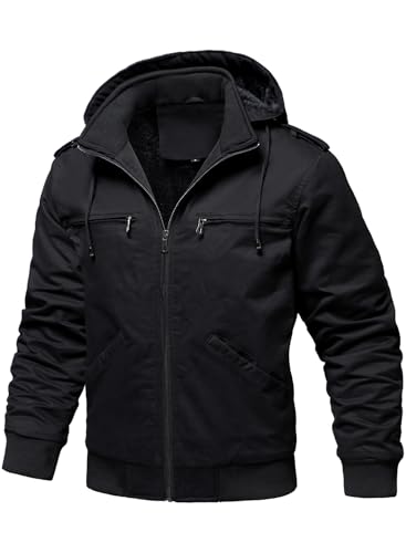 HOOD CREW Men’s Winter Jackets With Multi Pockets Cotton Thick Warm Fleece Lined Coat Hooded Work Cargo Jackets for Men3