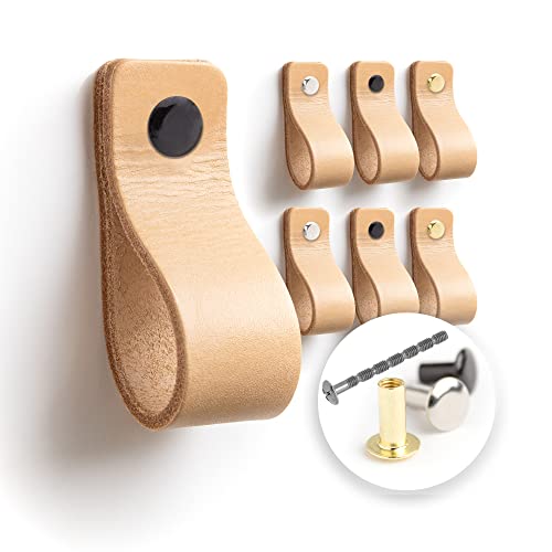 LA CHUECA POLO TIRADOR de CUERO para Mueble Armario o Cajon. 100% Vacuno GENUINO Argentino (6 pcs) - Original (MEDIUM, Natural)
