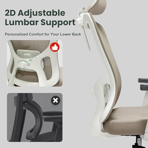 Image of Monhey Office Chair, Ergonomic Office Chair, Home Office Desk Chair for Big and Tall People, Computer Chair with Adjustable Headrest, Lumbar Support, Flip-Up Arms, PU Wheels (03khaki)