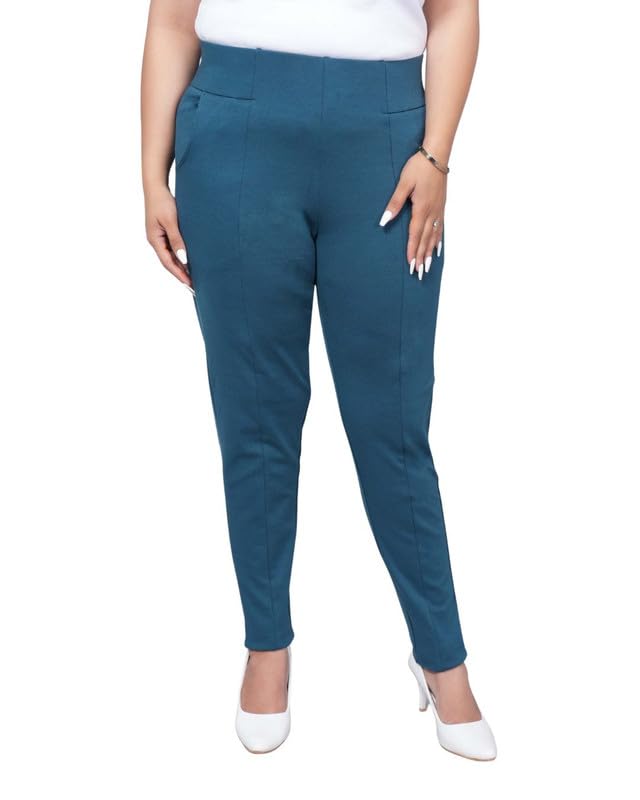 Image of Mlada Women's Solid Cotton Lycra High Waist Ankle Length Tummy Tucker Jeggings Trouser with 2 Side Pockets | Office Wear Summer Pants | Regular Fit, Stretchable, Comfortable & Stylish Everyday Bottoms