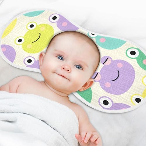 Cute Cartoon Frog Faces Muslin Burp Cloths 22x11 Inch - 4-Layer Organic Cotton & TPU Waterproof Lining, Absorbent Baby Bibs for Boys/Girls with Hanging Loop 6