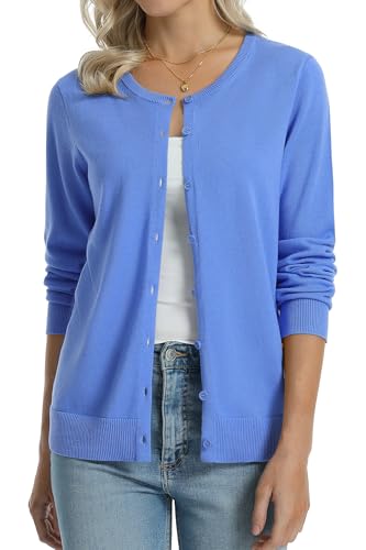 Image of QUALFORT Women's 100% Cotton Lightweight Cardigans Long Sleeve Knitted Button Down Sweater