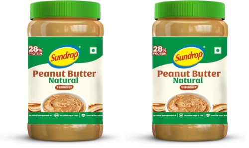 Image of Sundrop Peanut Butter Natural | Crunchy | 924 grams | With 28% Protein | No Added Hydrogenated Oil, Sugar and Salt | Good for Heart Health | Great Value per Gram of Protein (Pack of 2)
