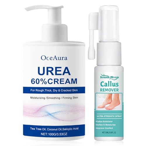 Crema Urea + Spray Peeling Piedi, Crema piedi urea 60 per cento, Spray per Rimozione Calli Piedi, per Pelle Secca, Screpolata, Peeling Esfoliante E Calli Sui