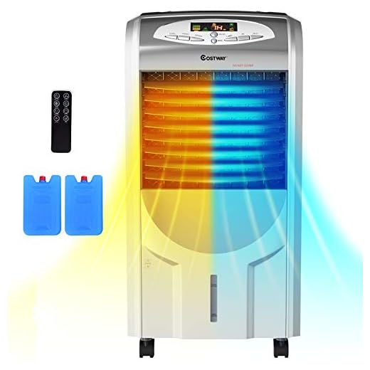 COSTWAY Evaporative Cooler and Heater, Portable Cooling Fan with Remote Control, 3-Mode, 3-Speed and Timer Function, Include Ice Crystal Boxes, Water Tank and Casters, Bladeless Cooler for Home Office