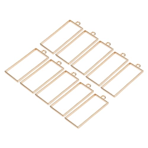 CONTENUTO DELLA CONFEZIONE: 10pz x Cornici pendenti in resina a forma rettangolare color oro, le cui dimensioni sono 48 mm x 20 mm x 4 mm / 1,89 