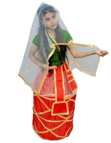 Image of Manipuri Traditional Dress for Girls | Manipuri Dress for Kids Girls | North East Indian Dance & Fancy Dress Costume | Cultural Outfit for Theme Parties, School Functions & Competitions | Adult M-L