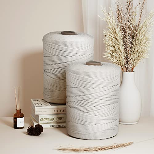 Image of ZUEXT Macrame Cord, Beige White, 3mm x 547yds Cotton String Macrame Yarn | Natural Handmade, 4 Strands Twisted Cotton Rope, for Craft Wall Hanging Weaving Tapestry Dream Catchers Hanger DIY Gift, 500m