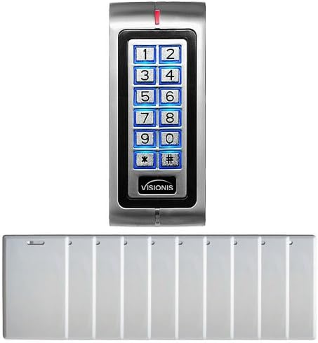 FPC-6441 Visionis VIS-3011 Access Control Outdoor Weatherproof Silver Metal Keypad/Reader Card Reader Standalone No Software 1,000 Users with a 10 Pack of Proximity cards