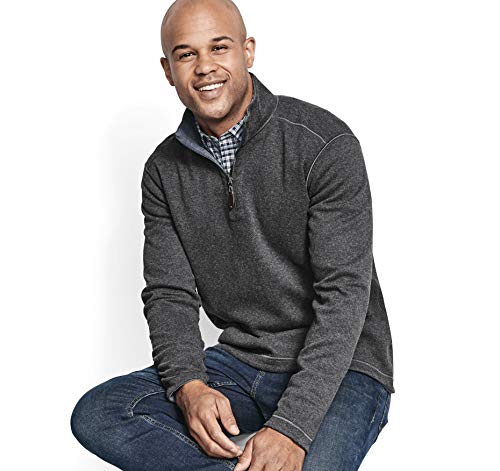 Johnston & Murphy Men's Reversible Solid Quarter-Zip Shirt, Medium,Charcoal/Blue2