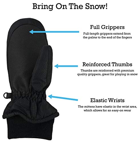 N'ice Caps Kids Waterproof Snow Mittens - Thinsulate Boys Girls Cold Weather (Black 1, 1-2 Years) #TOP3