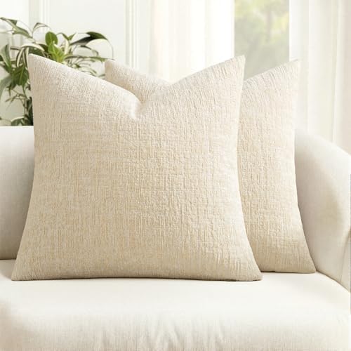 MIULEE Couch Pillow Covers Textured Chenille Home Decor 18x18 Bei...