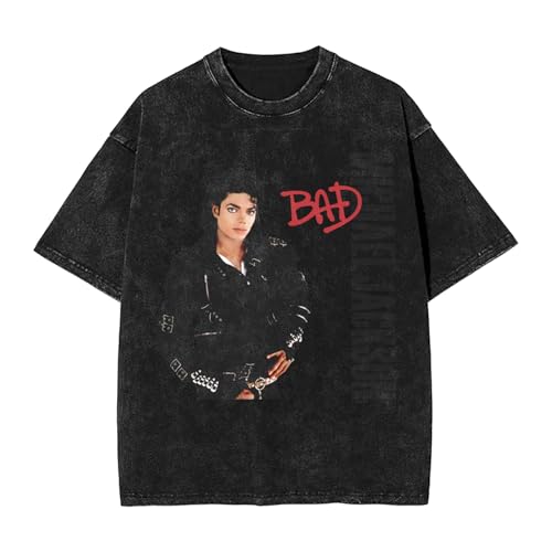 Michael King Singer Music Jackson T-Shirt Manches Courtes Vintage pour Homme - Noir/Effet Usé