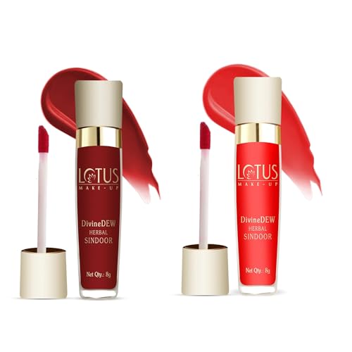 Image of Lotus Makeup Divine Dew Herbal Liquid Sindoor Love Drop + Rosy Blush Combo | Water & Smudge Resistant | Long Lasting | Non - Toxic | Mercury And Lead Free | Red | 8 + 8g Pack Of 2