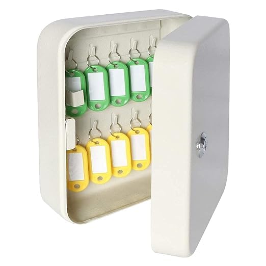 Metal Key Storage Box with Lock| Wall Mount Key Cabinet with 20 Key Holders | Secure Key Organizer for Home, Office, Hotels & Companies (White Matte Finish)-picture-17