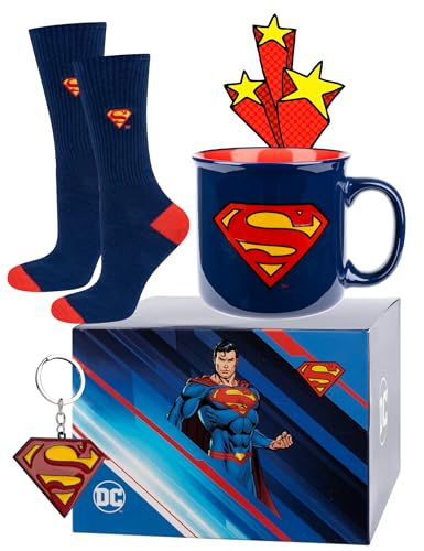 soxo DC Comics Batman Superman Meias Homem Divertidas + Caneca + Porta-chaves Presentes Originais 40-45