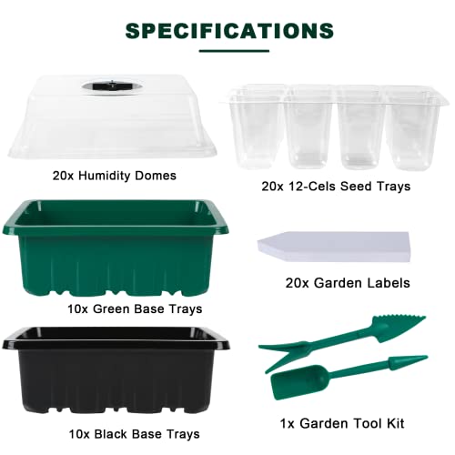 Jeria 20 Packs (240 Cell Seedling Starter Trays) Seed Starter Tray Seed Starter Kit With Humidity Adjustable Dome,Plant Germination Trays For Seeds Growing Starting Plant Starter Kit (Green And Black) #TOP2