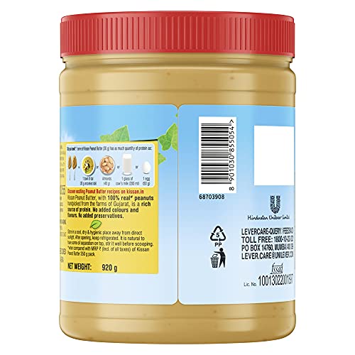 Image of Kissan Mixed Fruit Jam 1 Kg Bottle, With Real Fruit Ingredients + Kissan Creamy Peanut Butter | High Protein | With Perfectly Roasted Peanuts | Naturally Gluten Free, 920 g