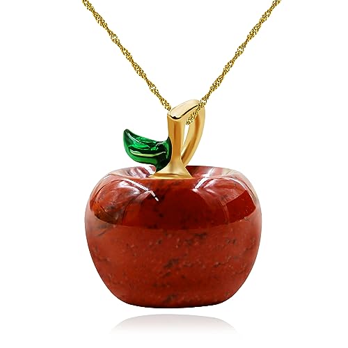 Uloveido Cute Apple-Shaped Necklace Semi Precious Stone Fruit Apple Pendant Necklace for Her