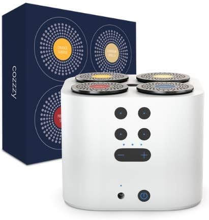 Moodo Smart Home Fragrance Diffuser with Rechargeable Battery Bundle with 1 Scent Capsules Sets (Value Pack) - scent personalization, 4 Pod Refils (White Moodo With battery Cozzzy pack)