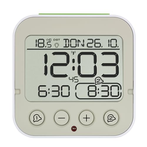 TFA Dostmann Orologio sveglia radiocontrollato Bingo 2.0, 60.2550.02, due allarmi, funzione snooze, indicazione della temperatura interna, bianco - Immagine 1