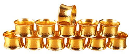 Best Deal 🛒 Everyday Metal Napkin Rings for Wedding Receptions, Dinners Parties, Family Gatherings, Everyday Use - Hand Made by Skilled artisans, Hammered Gold, Set of 12