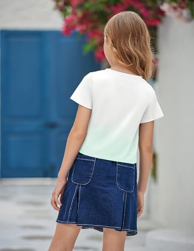 Image of Arshiner Girls Casual Tie Dye Short-Sleeve T-Shirt Cute Print Summer Blouse for Girls Twist Front Tunic Tee Tops