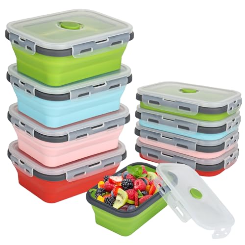 YYTECH 4 Pièces Boîtes Bento Pliables en Silicone, Rétractable Déjeuner Bento Box, Stockage avec Couvercle Empilable Boîte Bento Anti-Fuite pour Bureau Camping...