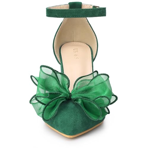 Allegra K Allegra K Women's Bow Knot Pointed Toe Block Heel Green Pumps 7.5 m US