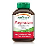 Jamieson Extra Strength Magnesium 100 mg, 5 Sources of Magnesium, High Absorption, Supports Bone Health and Muscle Function. Vegetarian, Non-GMO, Gluten-Free, 100 Tablets, Proudly Canadian