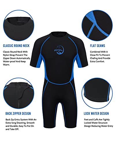 Fitst4 Kids Shorty Wetsuit 2.5Mm Neoprene Thermal Swimsuit Keep Warm Girls Toddlers Boys Back Zipper For Diving Snorkeling Surfing Swimming Lessions Blue L #TOP2