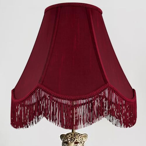 GO&SO Lamp Shades 1PC 6 x 13 x 10.6 Red Fringe Scalloped Lamp Shade