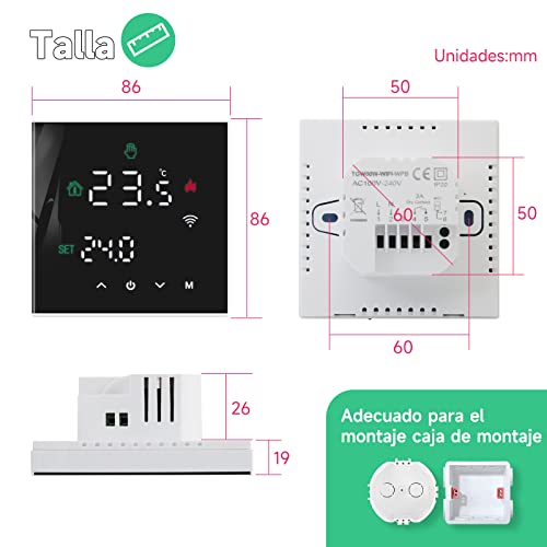 Miniatura 3 de Beok Tuya Termostato Wifi Para Calefacción De Calderas Inteligente, Programación De Ambiente, Pantalla Táctil Lcd Controlador De Temperatura De Pared Compatible Con Alexa Google Negro