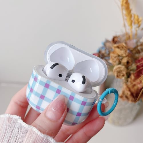 Image of MINSCOSE for AirPods 4 Clear Case,Cute Retro Plaid Pattern Design with Girly Keychain Lock,Soft TPU Protective Shockproof Cover with Cleaner Kit for Girls Women for Airpods 4-Blue