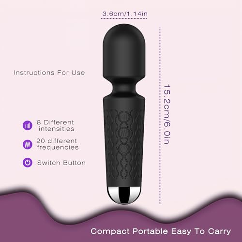 Image of Powerful Cordless Mini Massager, Handheld Vibration Massage Wand for Back Neck Legs, Personal 8 Speeds 20 Modes, Portable for Home Travel (Black)