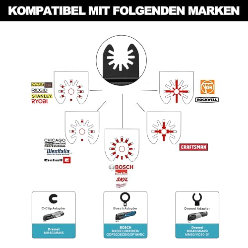 Vtopmart 114tlg Multitool sägeblätter, Metall Oszillationswerkzeug, Multitool-Sägeblatt zum Schneiden von Holz/Metall/Kunststoff Kompatibel mit Makita Fein Dewalt Parkside Einhell Bosch
