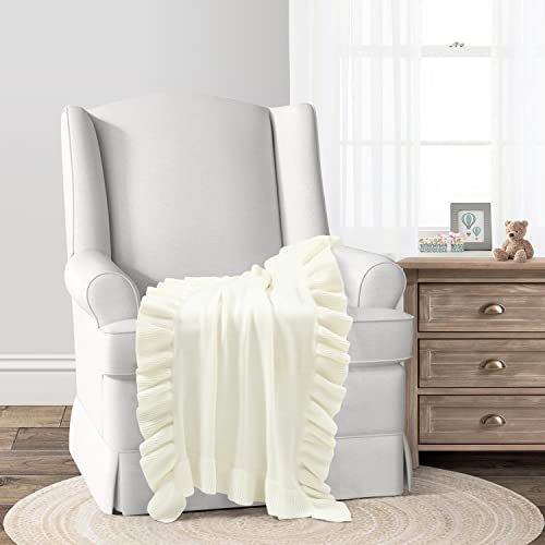 Image of Lush Decor Reyna Soft Knitted Ruffle Baby Blanket, 30 inch W x 40 inch L, Ivory - Lightweight Ruffle Throw Blanket For Toddler - Gender Neutral - Cottage & Farmhouse Nursery Decor