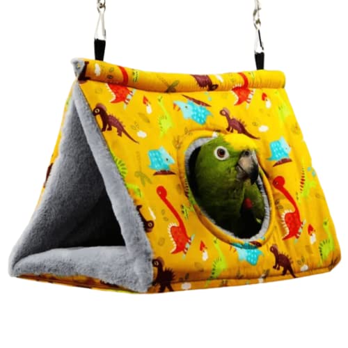 Barn Eleven Winter Warm Bird Nest House - Hanging Hammock Velvet Shed Hut Cage Plush Fluffy Birds Hideaway Sleeping Bed Fuzzy for Parrot Parakeet Cockatiels Budgies Lovebird (Large,Yellow)