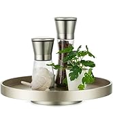 Hanobe Lazy Susan Turntable Organizer: Champagne Gold Wood Spice Rack Modern Decorative Tray Roun...