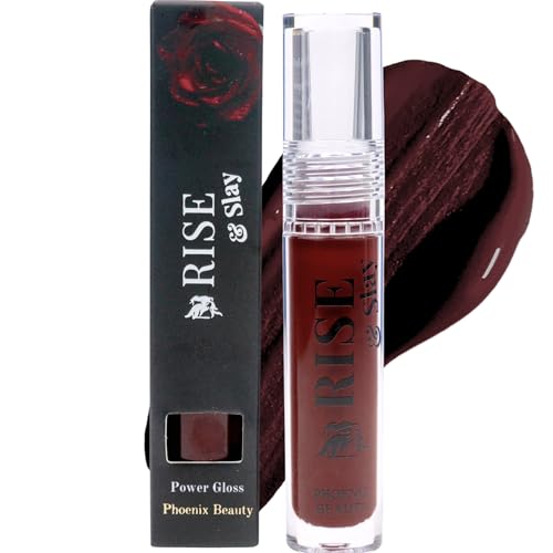 Phoenix Beauty Power Gloss Bold Merlot Vegan Lip Gloss with High Pigment Hyaluronic Acid Jojoba & Castor Oil for Vampy Non-Sticky Moisturizing Color (Merlot)
