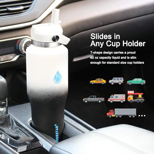 Image of SENDESTAR SENDESTAR 40oz Stainless Steel Water Bottle(Cold for 48 Hrs, Hot for 24 Hrs),Double Wall Vacuum Insulated Bottle with Straw Lid, Spout Lid and Flex Cap, Fit in Any Car Cup Holder